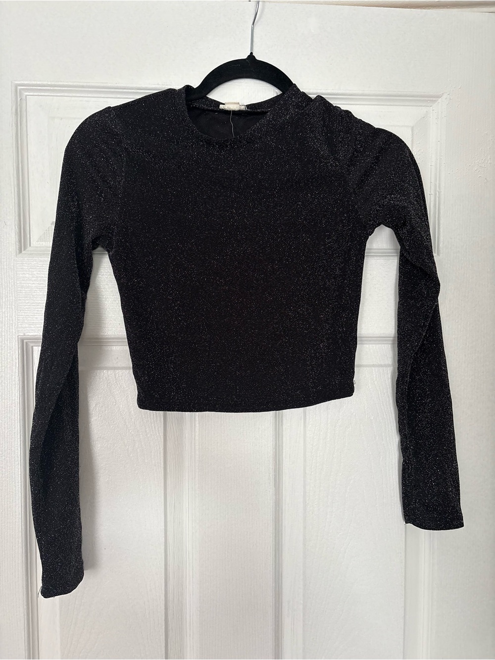 Garage Black Silver Lurex Metallic Long Sleeve Crop Top XS